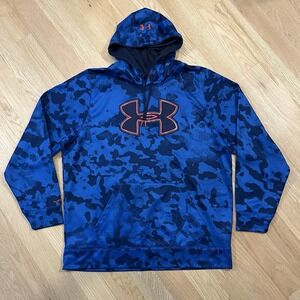 Under Armour Hoodie UA Storm Big Logo Blue Camouflage Men's Size 2XL Hooded